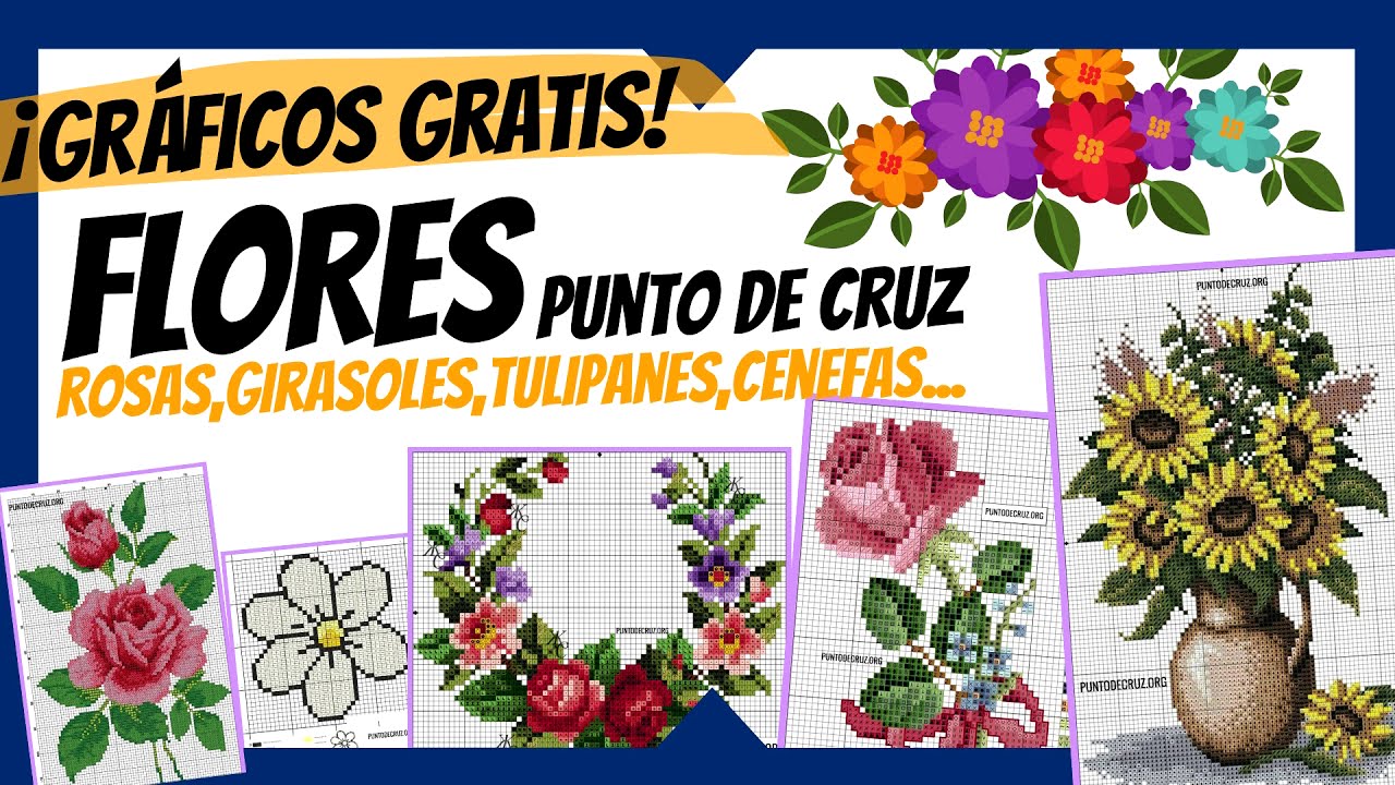 Patrones de flores grandes en punto de cruz