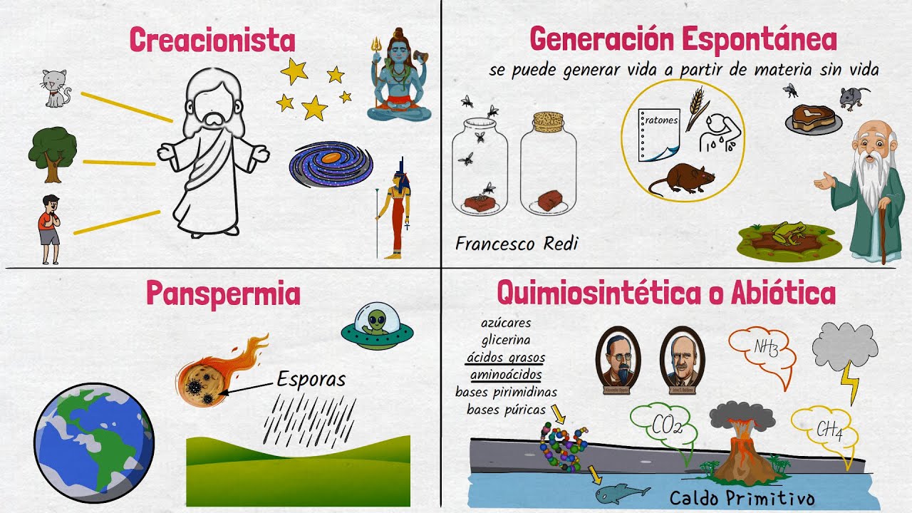 Teorías del origen de la vida en un vistoso cuadro sinóptico